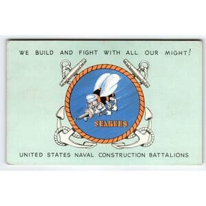US Army Military Postcard Battalions Machine Gun Bumble Bee 1940's War Linen WW2